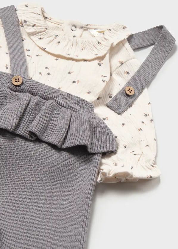 Mayoral 2516 Baby Girl's Long Sleeve Top, Cardigan & Knit Overall Set 3PC