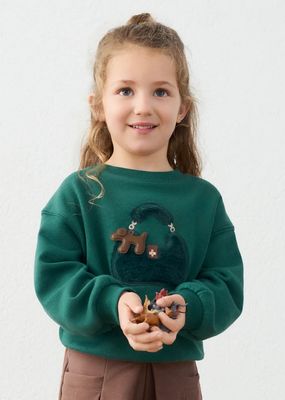 Mayoral 4407 Girl's Youth Faux Fur Bag Design & Dog Charm Sweater/