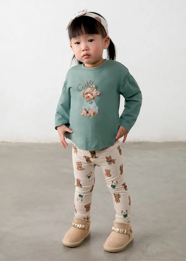 Mayoral 2780 Baby Girl's Long Sleeve Dog Print T-Shirt, Legging & Bow Headband Set 3PC