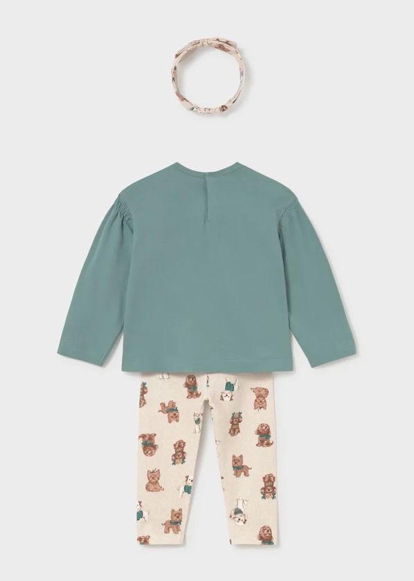 Mayoral 2780 Girl's Junior Long Sleeve Dog Print T-Shirt, Legging & Bow Headband Set 3PC