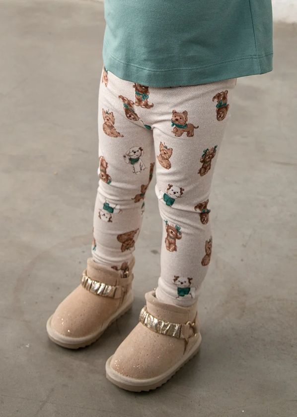 Mayoral 2780 Girl's Junior Long Sleeve Dog Print T-Shirt, Legging & Bow Headband Set 3PC