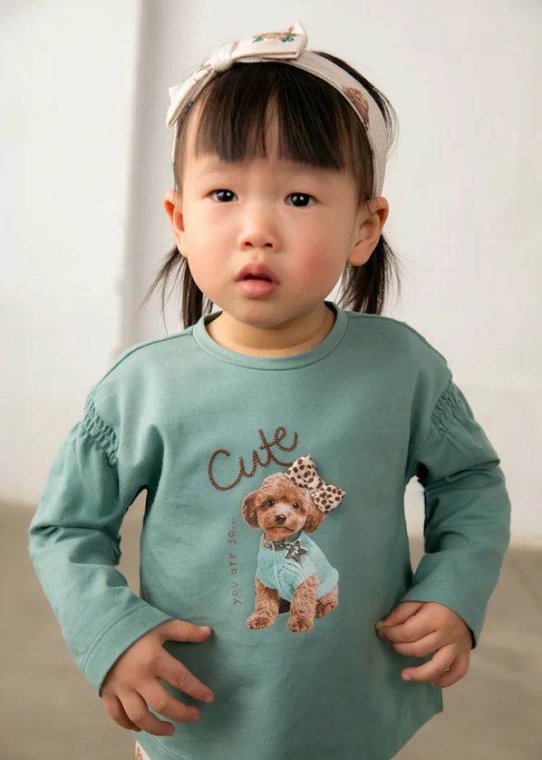 Mayoral 2780 Girl's Junior Long Sleeve Dog Print T-Shirt, Legging & Bow Headband Set 3PC