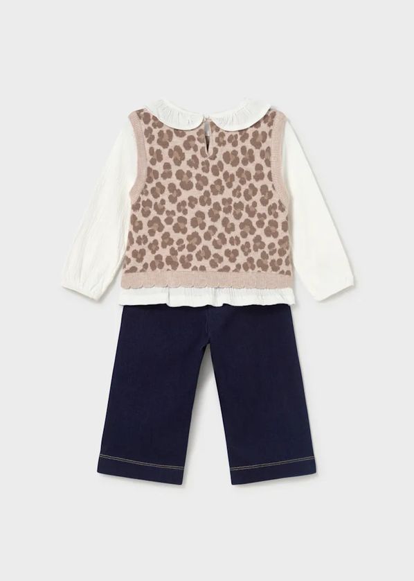 Mayoral 2536 Girl's Junior Long Sleeve Leopard Print Attached Vest Top & Pants Set 2PC – Nuez