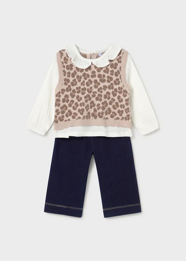 Mayoral 2536 Girl's Junior Long Sleeve Leopard Print Attached Vest Top & Pants Set 2PC – Nuez