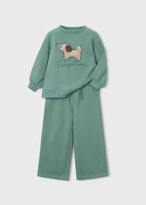 Mayoral 4801 Girl's Junior Long Sleeve Plush Dog Sweater & Jogger Tracksuit Set 2PC