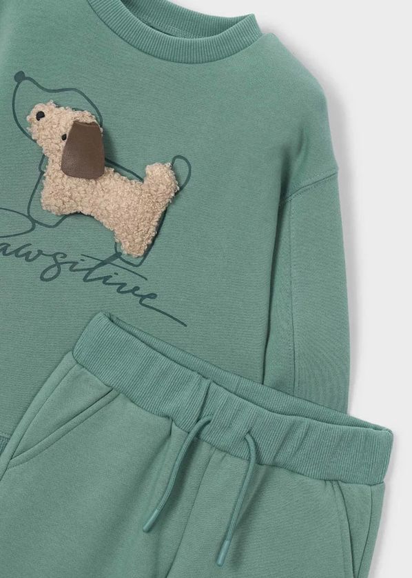 Mayoral 4801 Girl's Junior Long Sleeve Plush Dog Sweater & Jogger Tracksuit Set 2PC