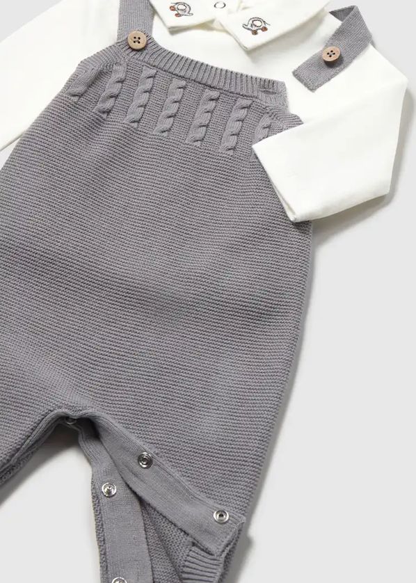 Mayoral 2609 Baby's Long Sleeve Top, Cardigan & Knit Overall Set 3PC