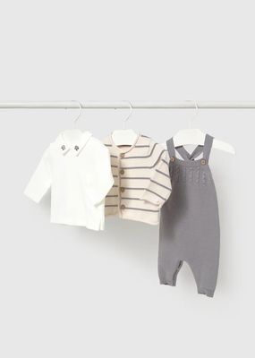 Mayoral 2609 Baby's Long Sleeve Top, Cardigan & Knit Overall Set 3PC