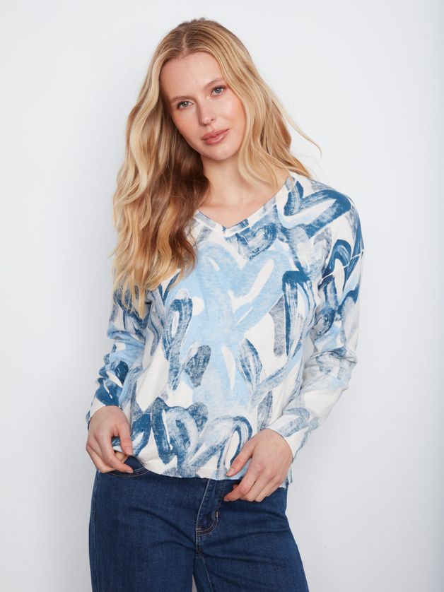 Charlie B C2907P-626B Women's Long Sleeve Drop Shoulder Reversible Sweater