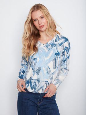 Charlie B C2907P-626B Women's LS Drop Shoulder Reversible Sweater/