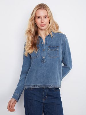 Charlie B C4714-696C Women's LS Tencel Denim Shirt/MEDIUM BLUE