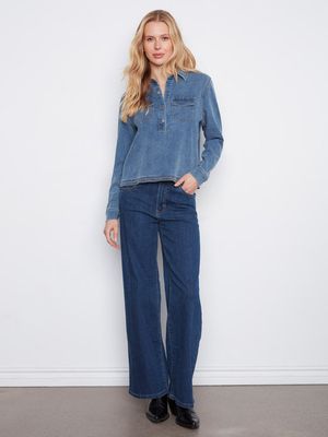 Charlie B C4714-696C Women's LS Tencel Denim Shirt/MEDIUM BLUE