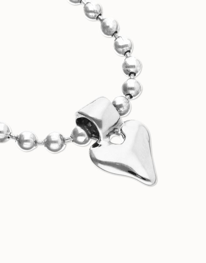UNOde50 PUL2636OROMTL0M Heart Beat Charm Silver Beaded Bracelet/ M