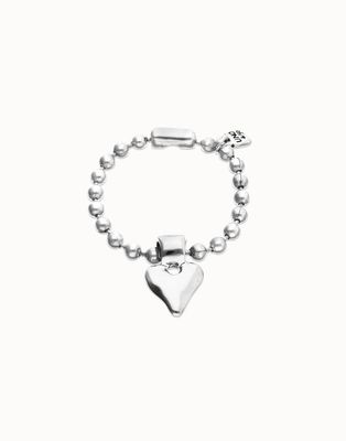 UNOde50 PUL2636OROMTL0M Heart Beat Charm Silver Beaded Bracelet/ M
