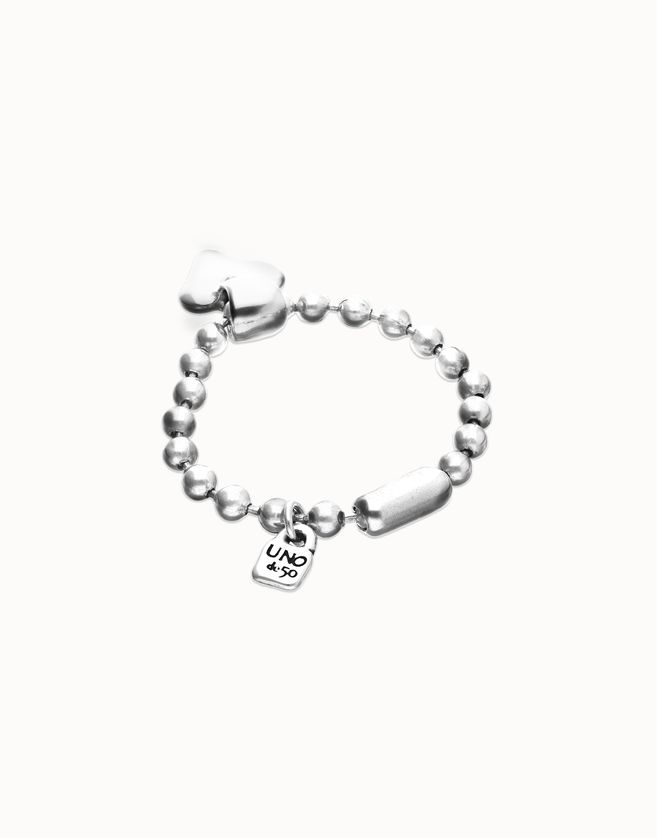 UNOde50 PUL2636OROMTL0M Heart Beat Charm Silver Beaded Bracelet/ M