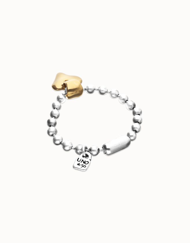 UNOde50 PUL2636OROMTL0L Gold Heart Beat Charm Silver Beaded Bracelet/ L