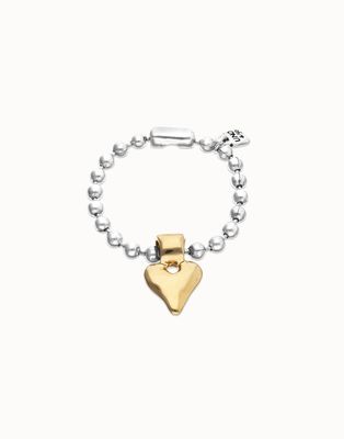 UNOde50 PUL2636OROMTL0L Gold Heart Beat Charm Silver Beaded Bracelet/ L