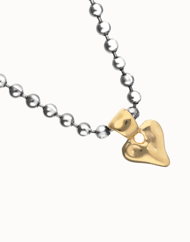 UNOde50 COL2068OROMTL0U Gold-Plated Heart Charm & Silver Beads Necklace