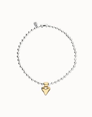 UNOde50 COL2068OROMTL0U Gold-Plated Heart Charm & Silver Beads Necklace