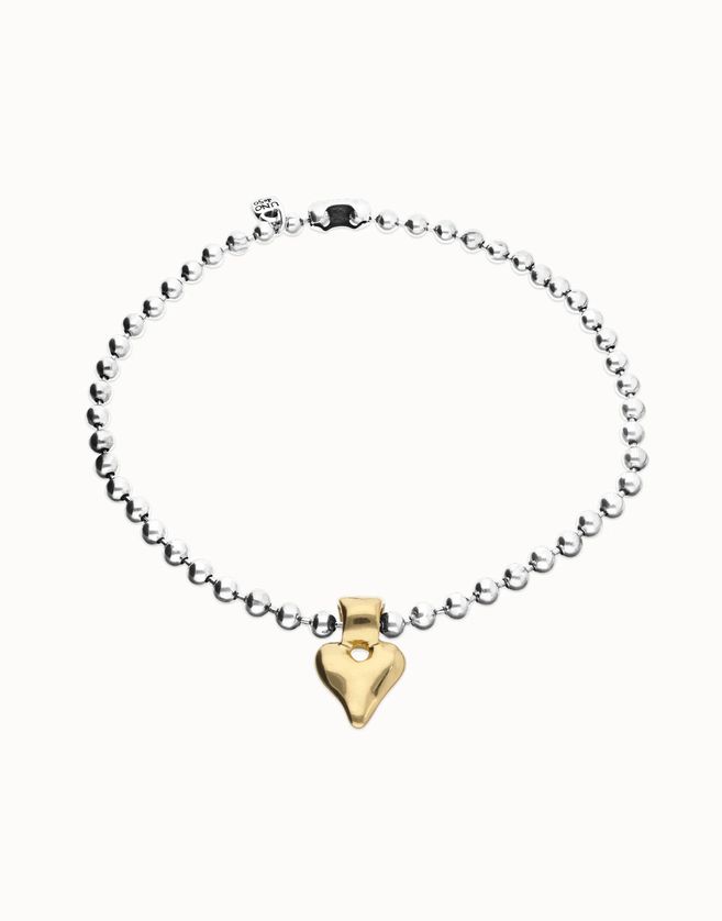 UNOde50 COL2068OROMTL0U Gold-Plated Heart Charm & Silver Beads Necklace