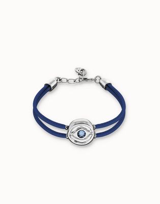 Unode50 PUL2601 Silver Eye & Crystal Double Leather Bracelet/