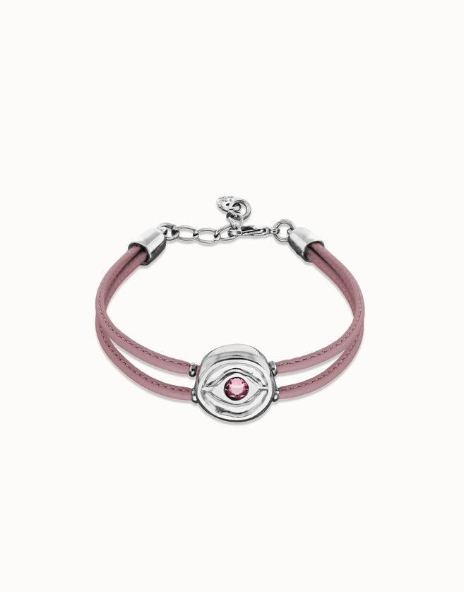 Unode50 PUL2601 Silver Eye & Crystal Double Leather Bracelet