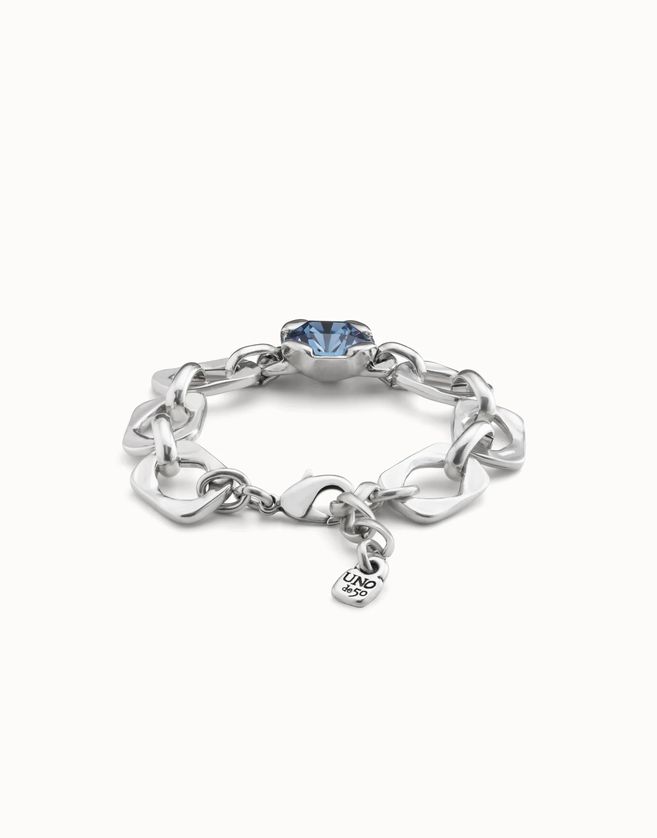 UNOde50 PUL2371AZUMTL0M Silver Chain Link Bracelet W/ Large Stone – Blue