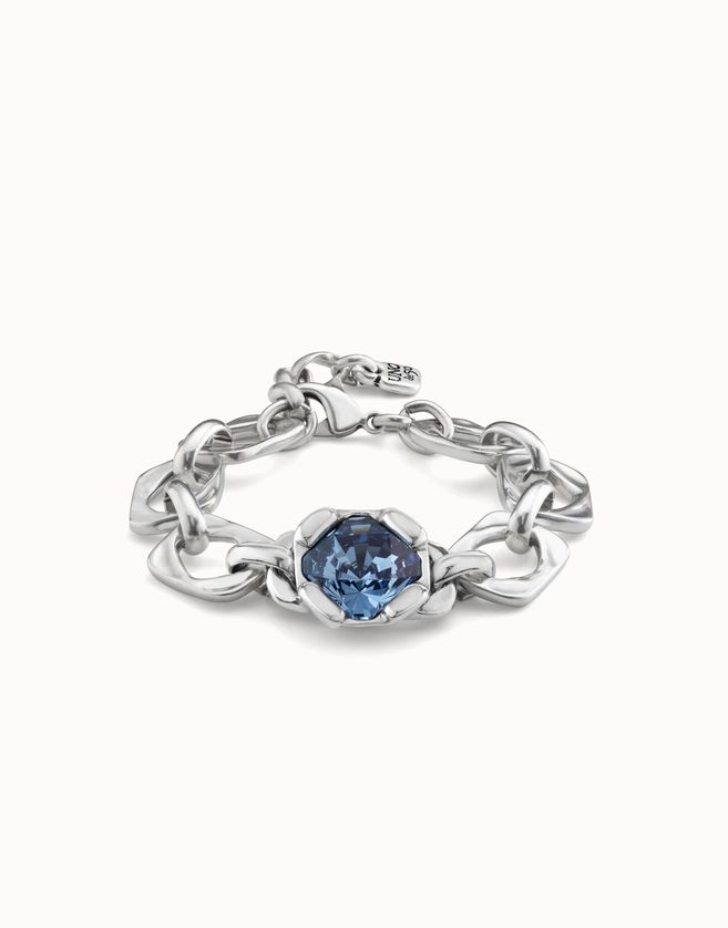 UNOde50 PUL2371AZUMTL0M Silver Chain Link Bracelet W/ Large Stone – Blue
