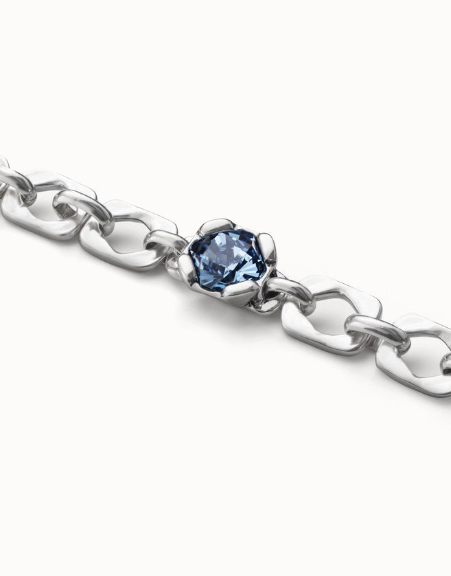 UNOde50 PUL2371AZUMTL0M Silver Chain Link Bracelet W/ Large Stone – Blue