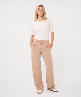 Esqualo F26.07521 Women's Rhinestone Detail Wide Leg Wool Knit Pants/