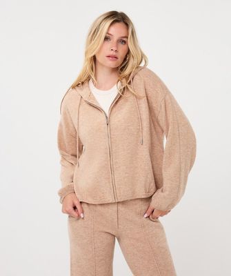 Esqualo F26.07519 Women's Rhinestone Detail Wool Knit Zip Hoodie/