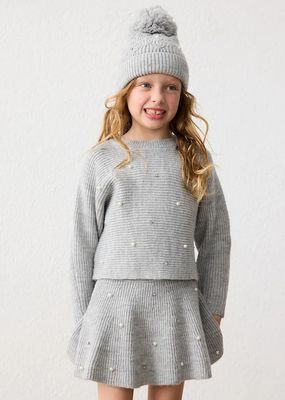 Mayoral 4322/4907 Girl's Youth Long Sleeve Pearl Accent Knit Sweater & Skirt Set 2PC