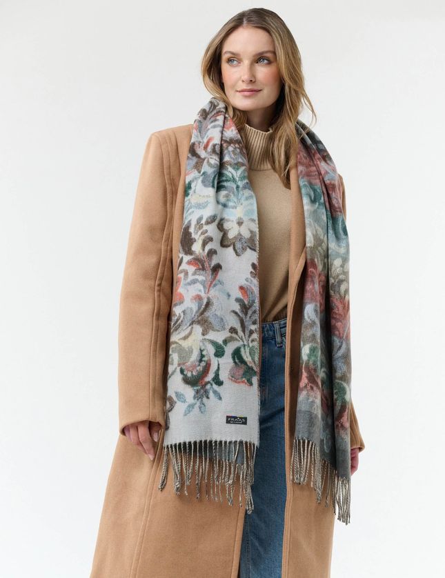 FRAAS 620015 Women's Cashmink Floral Design & Tassel Scarf