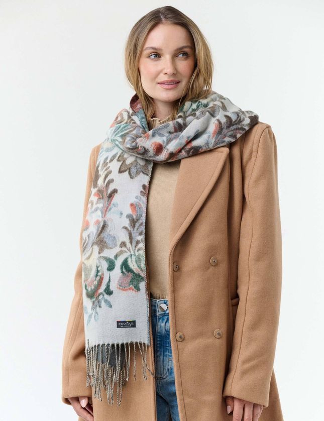 FRAAS 620015 Women's Cashmink Floral Design & Tassel Scarf