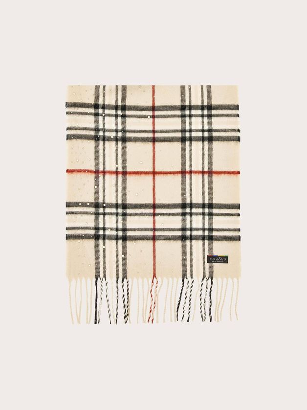 FRAAS 625536 Women’s Cashmink Rhinestone Detail Lightweight Plaid Scarf