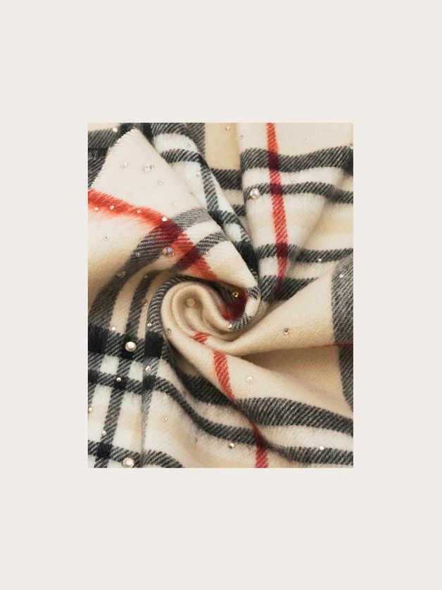 FRAAS 625536 Women’s Cashmink Rhinestone Detail Lightweight Plaid Scarf