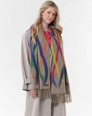 FRAAS 623560 Women's Colorful Stripes Needle Punch Wrap Scarf/