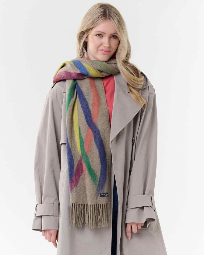 FRAAS 623560 Women's Colorful Stripes Needle Punch Wrap Scarf