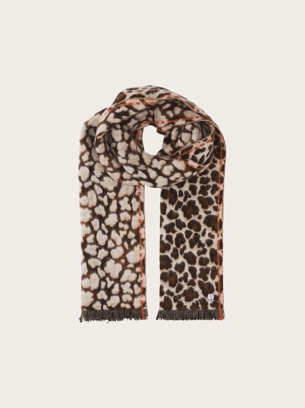 FRAAS 658131 Women's Leopard Print & Accent Stripe Scarf