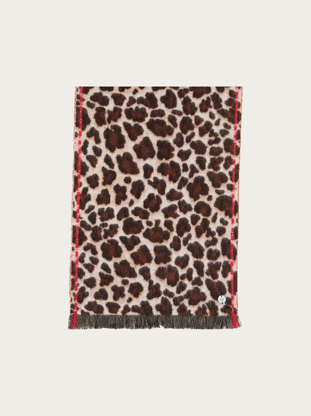 FRAAS 658131 Women's Leopard Print & Accent Stripe Scarf