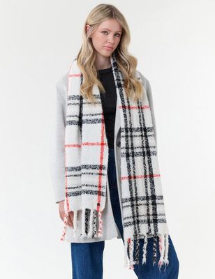 FRAAS 649010 Women's Plaid Check Pattern & Fringe Scarf/