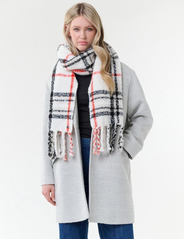 FRAAS 649010 Women's Plaid Check Pattern & Fringe Scarf