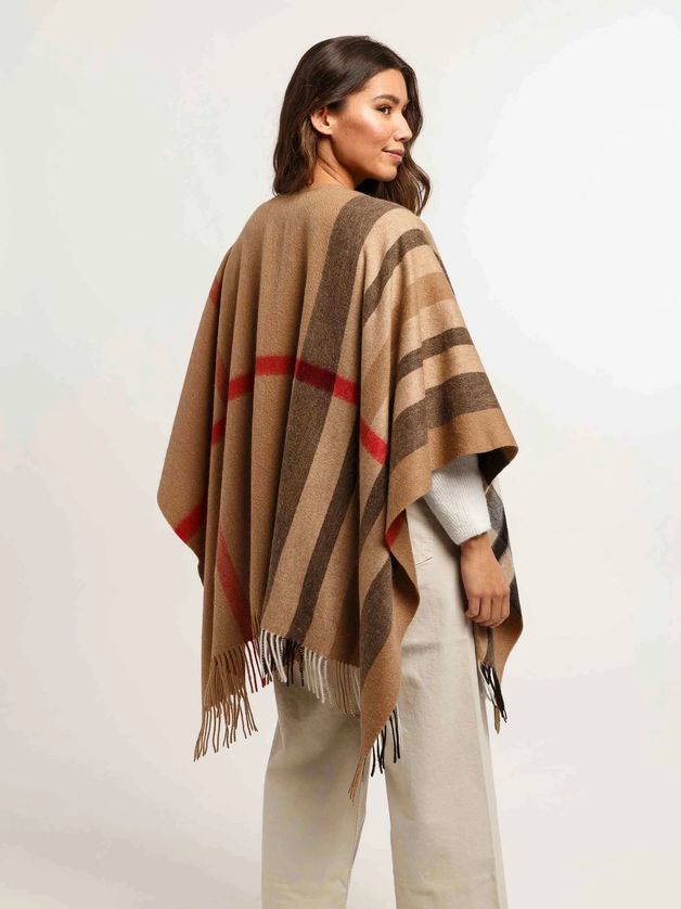FRAAS 680100 Women's Wool Woven Plaid Ruana/