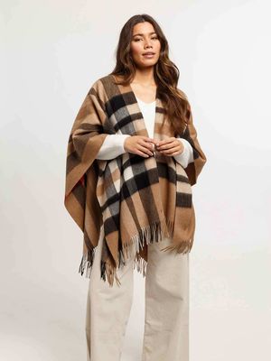 FRAAS 680100 Women's Wool Woven Plaid Ruana/