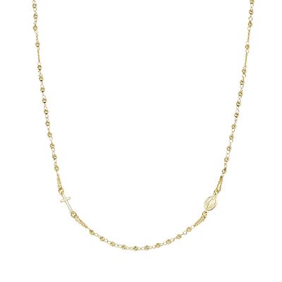 Amen CROGD3 Women's Cross & Miraculous Mary Medal Beaded Rosary Necklace – Gold