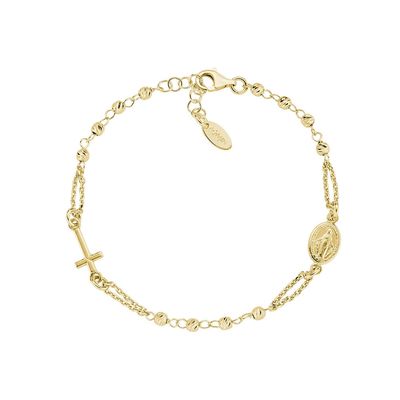 Amen BROGD3 Women's Cross & Miraculous Mary Medal Beaded Rosary Bracelet/GOLD