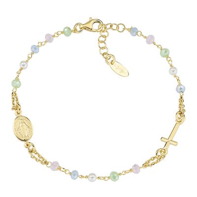 Amen BROGMA3 Women's Multicolor Pastel Crystals & Pearl Beaded Rosary Bracelet – Gold