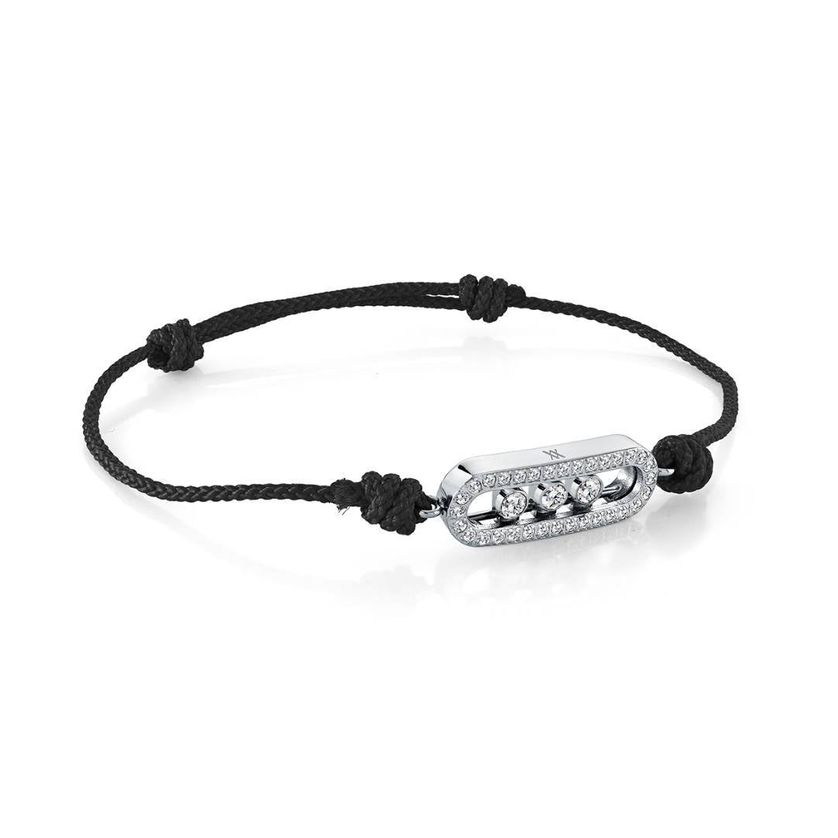 Italgem SCB152 Women's Adjustable S.Steel White CZ Studded Charm Black Cord Bracelet