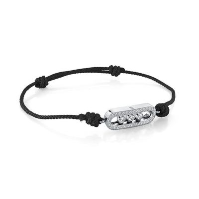 Italgem SCB152 Women's Adjustable S.Steel White CZ Studded Charm Black Cord Bracelet/ 