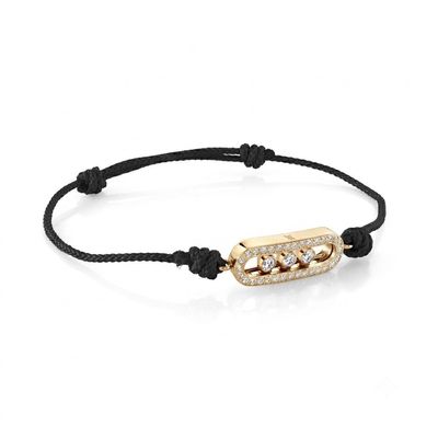 Italgem SCB152 Women's Adjustable S.Steel White CZ Studded Charm Black Cord Bracelet/ 